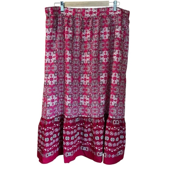 LOFT Tiered Border Ruffle Pink Midi Skirt XL - Picture 1 of 7